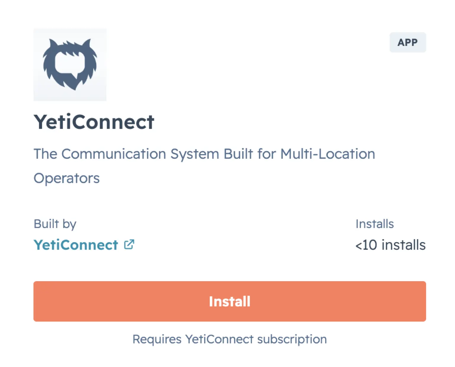 YetiConnect listing on the HubSpot App Marketplace