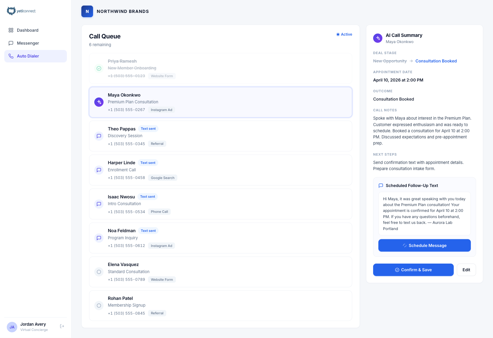 YetiConnect AI Smart Dialer with call queue and real-time coaching